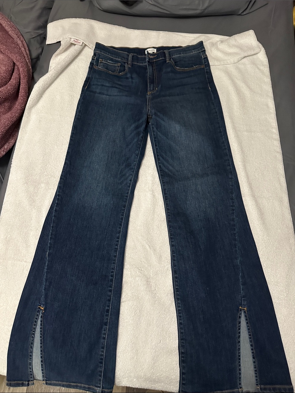 Sneak Peek Deep Blue Wide-Leg Jeans with Front Ankle Slits